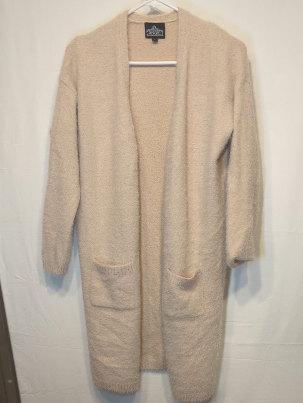 Angie Long Open-Front Cardigan Sweater - Beige